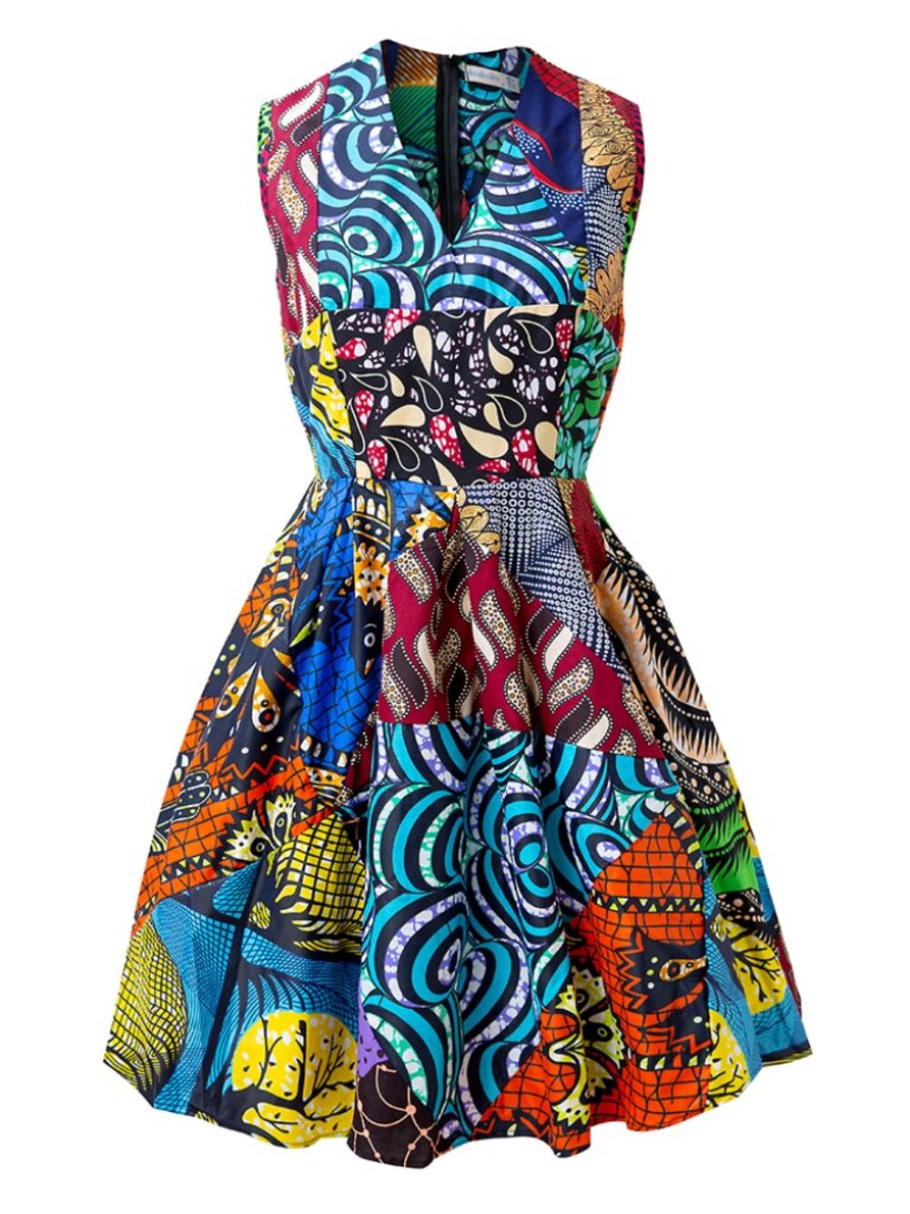 African Batik Dress Ankara Print Wax Top Kente Cloth Short Sleeve Dress - Picture 2 of 3